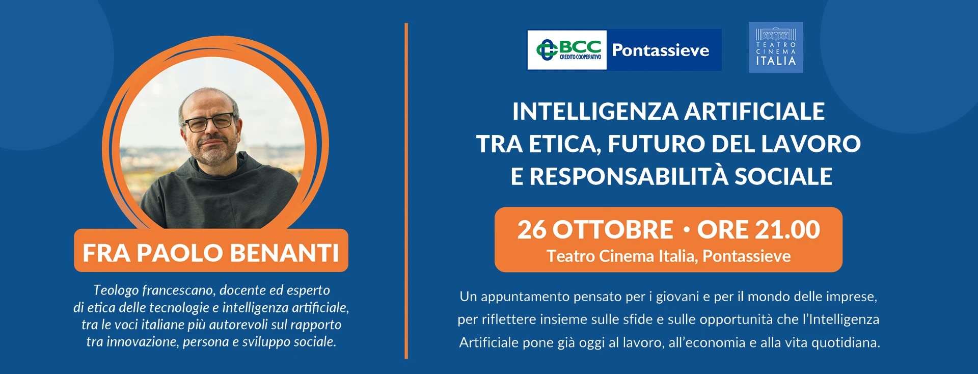 L’Intelligenza Artificiale tra innovazione e responsabilità sociale: a Pontassieve l’incontro con Fra Paolo Benanti